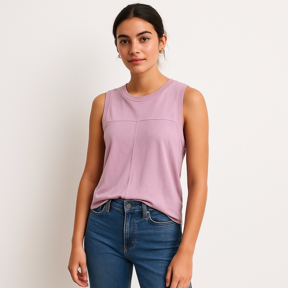 🎄 227. Chaser Gauzy Cotton Seamed Shirttail Muscle T Sleeveless Shirt Hydrangea